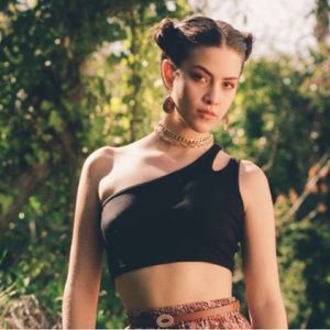 Cider Cropped Black One Shoulder Tank